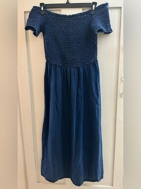Smocked Top Navy Midi Dress